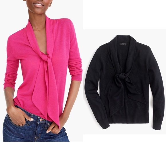 J. Crew Tops - J.Crew Sz M Black Tie Neck Pullover EUC